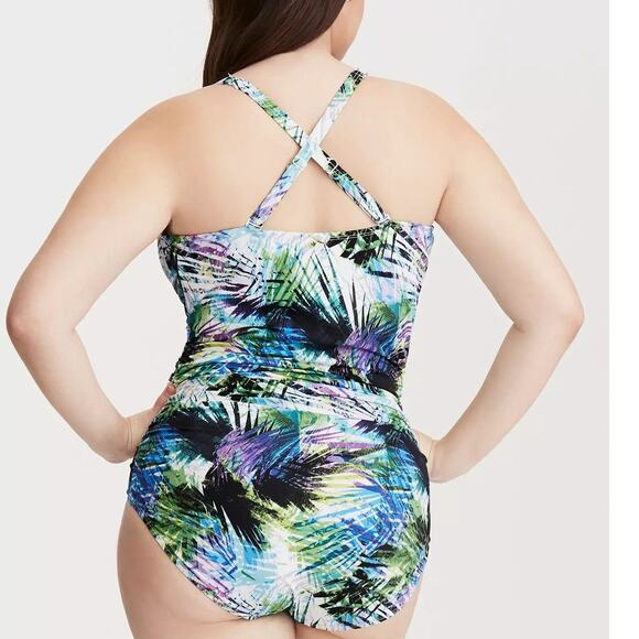 Torrid 3 (3X 22/24) One Piece Lace Up Underwire Padded Tropical Print‎ Swimsuit - Picture 3 of 3